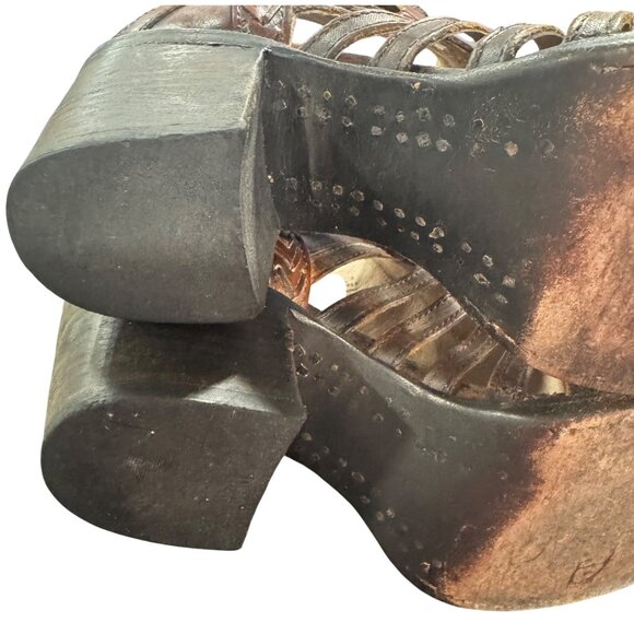 Freebird By Steven Wazee Leather Sandal Heel Booties Women's Size 8 Distressed - Picture 10 of 10